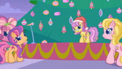 Size: 1280x720 | Tagged: safe, derpibooru import, screencap, cheerilee (g3), mayor flitter flutter, pinkie pie (g3), rainbow dash (g3), scootaloo (g3), starsong, sweetie belle (g3), toola roola, whimsey weatherbe, dragon, earth pony, pegasus, pony, unicorn, twinkle wish adventure, animated, christmas, christmas tree, core seven, dragoness, female, g3.5, glasses, hat, holiday, mare, microphone, no sound, santa hat, tree, webm, youtube link