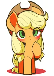 Size: 1128x1592 | Tagged: safe, artist:ccc, derpibooru import, applejack, earth pony, pony, applejack's hat, blushing, cowboy hat, cute, female, hat, jackabetes, looking at you, lying down, mare, simple background, solo, white background