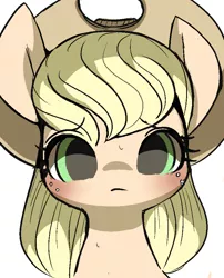 Size: 733x905 | Tagged: safe, artist:ccc, derpibooru import, applejack, earth pony, pony, applejack's hat, cowboy hat, cute, female, hat, looking at you, mare, simple background, solo, white background