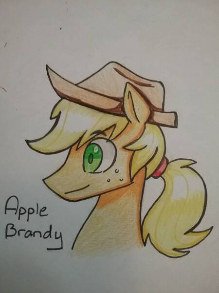 Size: 966x1288 | Tagged: safe, artist:ponime11, derpibooru import, applejack, pony, applejack (male), bust, portrait, rule 63, solo, traditional art