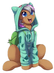 Size: 2150x2900 | Tagged: safe, artist:evomanaphy, derpibooru import, oc, unofficial characters only, bulbasaur, pony, clothes, commission, cute, hoodie, ocbetes, open mouth, pokémon, simple background, solo, transparent background