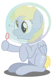 Size: 1700x2500 | Tagged: safe, artist:bladedragoon7575, derpibooru import, derpy hooves, pegasus, pony, bubble, bubble on head, how, i just don't know what went wrong, question mark, simple background, transparent background
