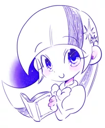 Size: 823x1000 | Tagged: safe, artist:hacha, derpibooru import, twilight sparkle, twilight sparkle (alicorn), alicorn, equestria girls, book, clothes, female, looking at you, monochrome, solo