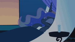 Size: 1050x590 | Tagged: alicorn, animated, artist:agrol, bed, bedroom, cute, derpibooru import, eyes closed, female, gif, in your dream, lunabetes, luna's room, mare, princess luna, safe, sleeping, solo, sunrise, youtube link