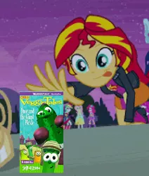 Size: 508x600 | Tagged: safe, derpibooru import, edit, edited screencap, screencap, sunset shimmer, equestria girls, equestria girls (movie), exploitable meme, meme, sunset shimmer reaching for things, veggietales, vhs