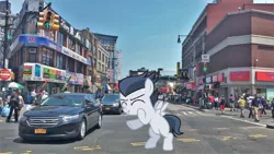 Size: 1280x720 | Tagged: safe, artist:jawsandgumballfan24, derpibooru import, rumble, human, pegasus, pony, bank of america, bipedal, bronx, car, city, colt, ford, ford taurus, irl, irl human, male, mcdonald's, new york, new york city, photo, ponies in real life, pun, sign, the bronx, traffic light, wings