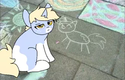 Size: 640x410 | Tagged: safe, artist:nootaz, derpibooru import, oc, oc:nootaz, unofficial characters only, pony, unicorn, chalk drawing, female, irl, mare, photo, ponies in real life, ponified animal photo, socks (coat marking), solo, stick figure, stickmare, traditional art