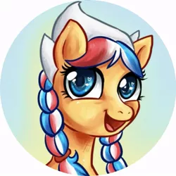 Size: 719x720 | Tagged: safe, artist:avui, derpibooru import, oc, oc:ember, unofficial characters only, earth pony, pony, dutch cap, female, hat, heart eyes, hearth's warming con, looking at you, mare, mascot, netherlands, solo, wingding eyes