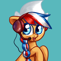 Size: 200x200 | Tagged: safe, artist:avui, derpibooru import, oc, oc:ember, earth pony, pony, blue background, dutch cap, female, hat, headset, hearth's warming con, mare, mascot, netherlands, picture for breezies, simple background, solo