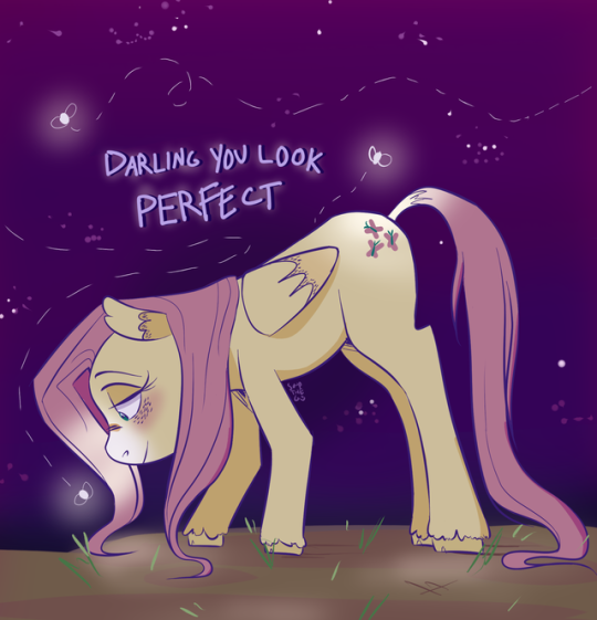 Size: 540x561 | Tagged: safe, artist:maddzroks, derpibooru import, part of a set, fluttershy, firefly (insect), insect, pegasus, pony, blushing, cutie mark, female, implied appleshy, implied lesbian, implied shipping, lidded eyes, mare, night, offscreen character, solo, starry night, stars, text