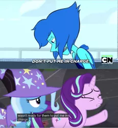 Size: 563x609 | Tagged: cartoon network, comparison, derpibooru import, edit, edited screencap, lapis lazuli (steven universe), safe, screencap, starlight glimmer, steven universe, to where and back again, trixie