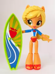 Size: 1410x1880 | Tagged: safe, artist:whatthehell!?, derpibooru import, applejack, equestria girls, equestria girls series, clothes, doll, equestria girls minis, female, irl, photo, ponied up, sandals, solo, surfboard, swimsuit, toy