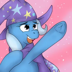 Size: 1000x1000 | Tagged: safe, artist:pavlovzdawg, derpibooru import, trixie, pony, unicorn, cape, clothes, female, frog (hoof), hat, mare, trixie's cape, trixie's hat, underhoof