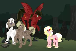 Size: 3000x2000 | Tagged: safe, artist:euspuche, derpibooru import, oc, oc:carmen garcía, oc:cloud rider, oc:juan carlos, oc:thunderball, unofficial characters only, earth pony, pegasus, pony, unicorn, forest, looking at each other