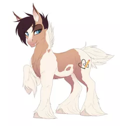 Size: 2360x2470 | Tagged: safe, artist:askbubblelee, derpibooru import, oc, oc:trots n socks, unofficial characters only, bat pony, earth pony, pony, wingless bat pony, bat pony oc, bat wings, blaze (coat marking), coat markings, fangs, female, mare, raised hoof, realistic horse legs, simple background, smiling, socks (coat marking), solo, unshorn fetlocks, wingless, wings