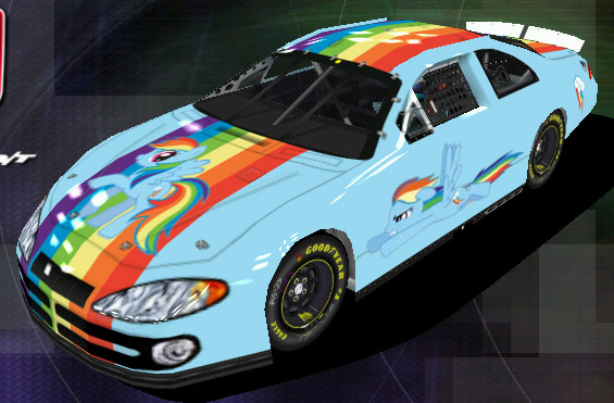 Size: 565x371 | Tagged: safe, derpibooru import, rainbow dash, car, dodge (car), dodge intrepid, first post, image, jpeg, nascar, racecar