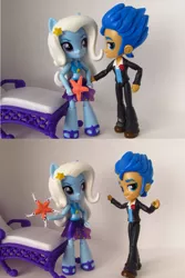 Size: 902x1349 | Tagged: safe, artist:whatthehell!?, derpibooru import, flash sentry, trixie, equestria girls, chair, clothes, doll, equestria girls minis, eqventures of the minis, irl, krull, photo, ponied up, sandals, sarong, stars, swimsuit, toy, tuxedo
