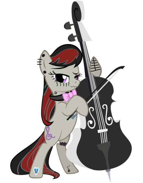 Size: 2500x3200 | Tagged: safe, artist:gurugrendo, artist:icey-wicey-1517, derpibooru import, edit, octavia melody, earth pony, pony, :), bow, bowtie, cello, dyed mane, ear piercing, earring, face tattoo, female, goth, implied lesbian, implied scratchtavia, implied shipping, implied vinyl scratch, jewelry, lip piercing, looking at you, mare, musical instrument, piercing, simple background, snake bites, solo, tattoo, transparent background