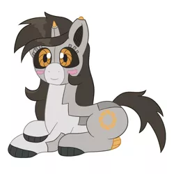 Size: 900x900 | Tagged: safe, artist:scraggleman, derpibooru import, oc, oc:stashie, unofficial characters only, pony, robot, robot pony, unicorn, aperture science, lying down, portal (valve), prone, simple background, solo, white background