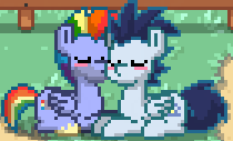 Size: 210x127 | Tagged: safe, derpibooru import, bow hothoof, soarin', pony, pony town, blushing, bowsoarin, crack shipping, eyes closed, gay, infidelity, kissing, male, shipping