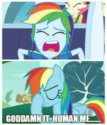 Size: 1078x1258 | Tagged: safe, derpibooru import, edit, edited screencap, screencap, rainbow dash, equestria girls, equestria girls series, rollercoaster of friendship, sonic rainboom (episode), facehoof, rollercoaster, stop the ride, vulgar