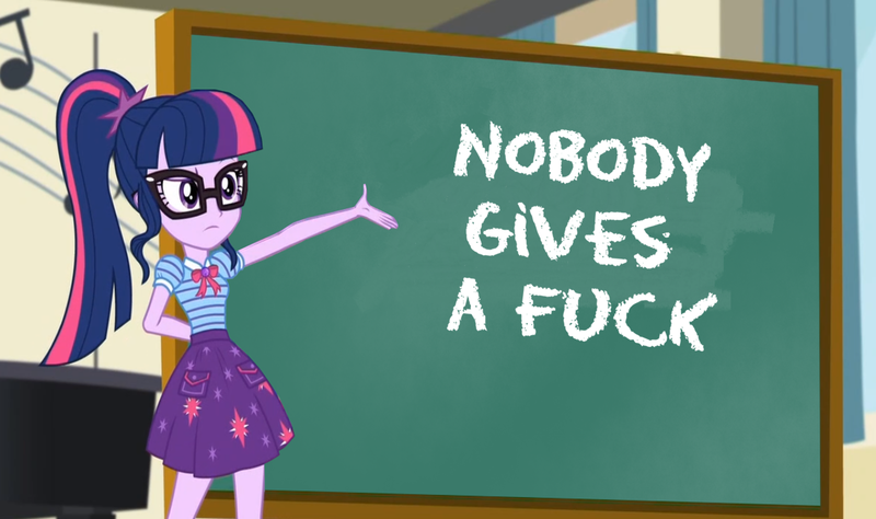 Size: 1460x865 | Tagged: safe, derpibooru import, edit, edited screencap, screencap, sci-twi, twilight sparkle, equestria girls, equestria girls series, overpowered (equestria girls), caption, geode of telekinesis, image macro, magical geodes, meme, no fucks, reaction image, sci-twi's chalkboard, text, vulgar