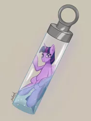 Size: 2400x3200 | Tagged: safe, artist:milkychocoberry, derpibooru import, twilight sparkle, twilight sparkle (alicorn), alicorn, pony, bipedal, micro, simple background, solo, tube, water