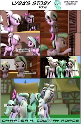 Size: 3929x5995 | Tagged: 3d, artist:goatcanon, cloudchaser, comic, comic:lyra's story, derpibooru import, dialogue, female, flitter, lyra heartstrings, lyra's house, ponyville, safe, siblings, sisters, source filmmaker