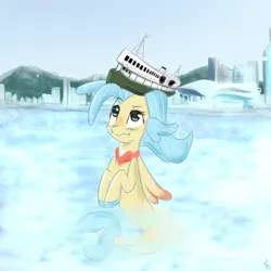 Size: 3000x3000 | Tagged: artist:yinglongfujun, derpibooru import, female, ferry, hong kong, my little pony: the movie, princess skystar, safe, seapony (g4), solo, water