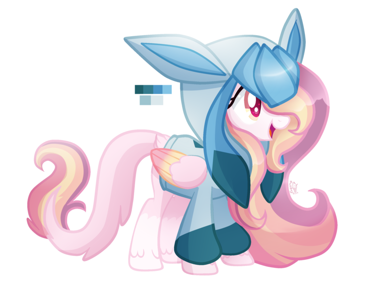 Size: 2487x2030 | Tagged: safe, artist:sugaryicecreammlp, derpibooru import, oc, oc:rose garden, glaceon, pegasus, pony, clothes, female, high res, hoodie, mare, pokémon, pokémon diamond and pearl, simple background, solo, transparent background