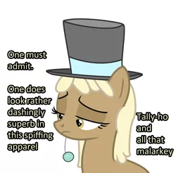 Size: 1280x1262 | Tagged: safe, artist:sintakhra, derpibooru import, mjölna, earth pony, pony, ask sandy pony, background pony, female, hat, mare, monocle, monocle and top hat, simple background, solo, top hat, white background