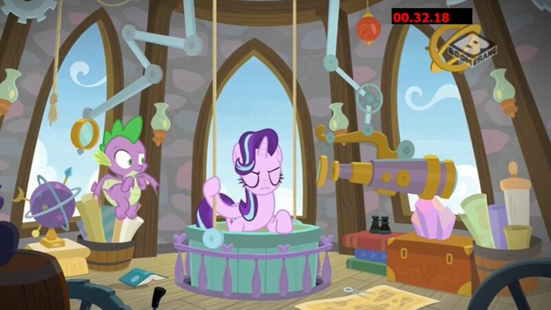 Size: 1920x1080 | Tagged: a matter of principals, boomerang (tv channel), derpibooru import, dragon, safe, screencap, spike, starlight glimmer, winged spike