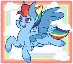 Size: 628x550 | Tagged: safe, artist:jroxs12pone, derpibooru import, rainbow dash, pegasus, pony, leak, spoiler:g5, cloud, flying, g5, rainbow dash (g5), solo, tail feathers