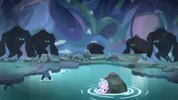 Size: 1280x720 | Tagged: cave, derpibooru import, my little pony: the movie, safe, scared, screencap, seapony (g4), season 8, silverstream, spoiler:s08, storm guard, storm king, storm king returns, water, what lies beneath