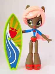 Size: 846x1128 | Tagged: safe, artist:whatthehell!?, derpibooru import, applejack, equestria girls, clothes, doll, equestria girls minis, irl, photo, ponied up, recolor, sandals, surfboard, swimsuit, toy