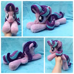 Size: 1024x1024 | Tagged: safe, artist:equinepalette, derpibooru import, starlight glimmer, pony, unicorn, beanie (plushie), female, hand, irl, mare, photo, plushie, prone, solo