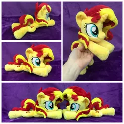 Size: 1600x1600 | Tagged: safe, artist:equinepalette, derpibooru import, sunset shimmer, pony, unicorn, beanie (plushie), duality, female, hand, irl, mare, photo, plushie, prone