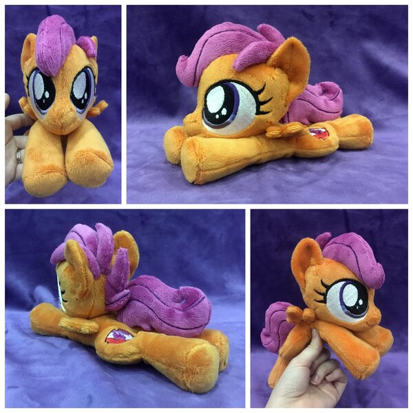 Size: 1600x1600 | Tagged: safe, artist:equinepalette, derpibooru import, scootaloo, pegasus, pony, beanie (plushie), cutie mark, female, filly, hand, irl, photo, plushie, prone, solo, the cmc's cutie marks