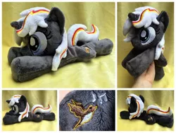 Size: 1600x1200 | Tagged: safe, artist:equinepalette, derpibooru import, oc, oc:velvet remedy, unofficial characters only, pony, unicorn, fallout equestria, beanie (plushie), hand, irl, photo, plushie, prone, solo