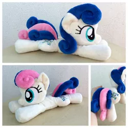 Size: 1024x1024 | Tagged: safe, artist:equinepalette, derpibooru import, bon bon, sweetie drops, earth pony, pony, beanie (plushie), female, hand, irl, mare, photo, plushie, prone, solo