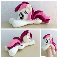 Size: 1024x1024 | Tagged: safe, artist:equinepalette, derpibooru import, roseluck, earth pony, pony, beanie (plushie), female, hand, irl, mare, photo, plushie, prone, solo