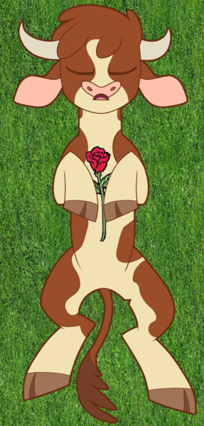 Size: 1914x4000 | Tagged: arizona cow, artist:foolishvulture, cloven hooves, community related, corpse, cow, dead, derpibooru import, edit, eyes closed, female, flower, lying, lying in grass, missing accessory, on back, open mouth, safe, simple background, solo, them's fightin' herds, transparent background