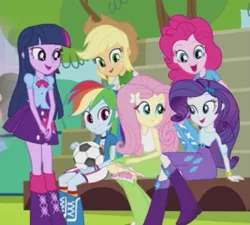 Size: 613x552 | Tagged: safe, derpibooru import, screencap, applejack, fluttershy, pinkie pie, rainbow dash, rarity, sci-twi, twilight sparkle, twilight sparkle (alicorn), alicorn, equestria girls, equestria girls (movie), cropped, group, humane five, humane six, mane six