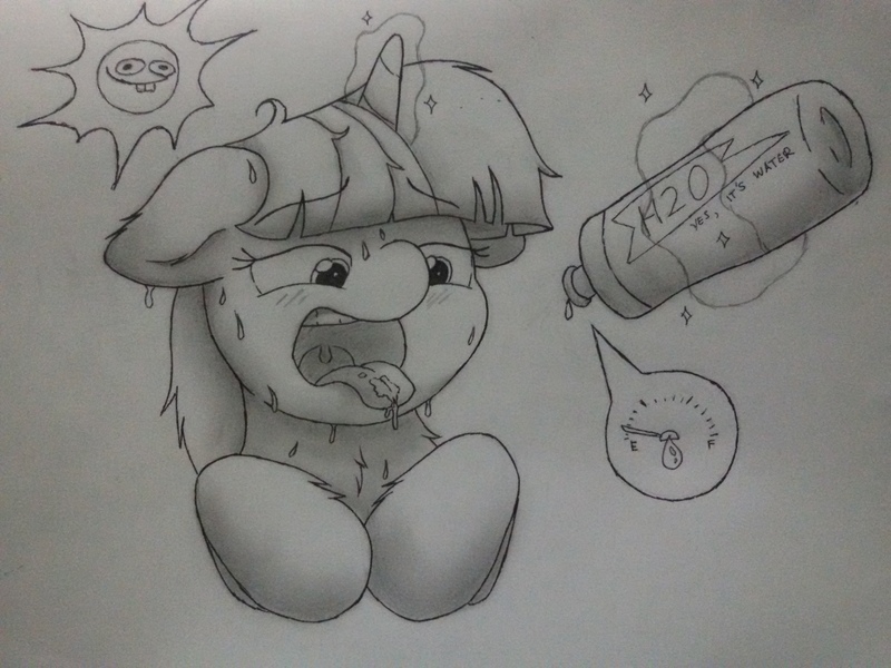 Size: 3264x2448 | Tagged: safe, artist:ljdamz1119, derpibooru import, twilight sparkle, twilight sparkle (alicorn), alicorn, pony, bottle, female, mare, solo, sun, sweat, thirsty, traditional art, water bottle