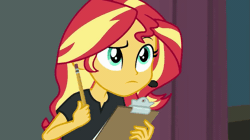 Size: 1011x568 | Tagged: safe, derpibooru import, screencap, sunset shimmer, all the world's off stage, equestria girls, equestria girls series, animated, clipboard, female, gif, loop, pencil, solo, tapping