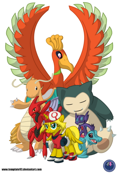 Size: 1024x1516 | Tagged: safe, artist:template93, derpibooru import, oc, oc:ticket, ponified, alicorn, dragonite, ho-oh, pony, sableye, scizor, snorlax, totodile, alicorn oc, clothes, crossover, horn, image, may, may (pokémon), png, pokémon, pokémon advanced, shoes, simple background, sneakers, transparent background, wings