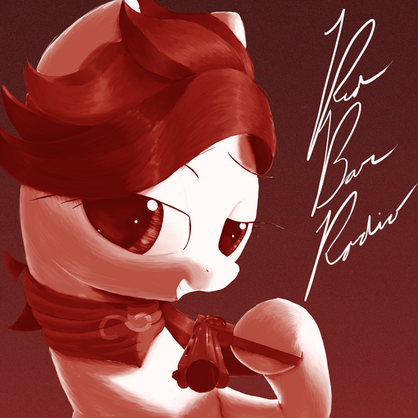 Size: 1920x1920 | Tagged: 8chan, artist:vultraz, bandana, derpibooru import, gun, looking at you, oc, oc:red pone (8chan), /pone/, red bar radio, safe, smiling, smug, weapon