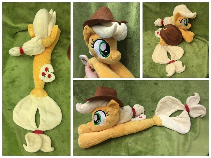 Size: 1280x960 | Tagged: safe, artist:equinepalette, derpibooru import, applejack, pony, seapony (g4), applejack's hat, beanie (plushie), cowboy hat, female, hat, irl, photo, plushie, prone, seaponified, seapony applejack, solo, species swap