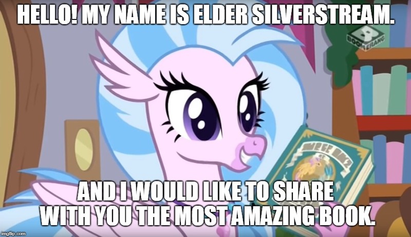 Size: 866x500 | Tagged: book, bookworm, bronybait, caption, derpibooru import, edit, edited screencap, female, hippogriff, image macro, meme, safe, screencap, silverstream, text, the book of mormon, the hearth's warming club