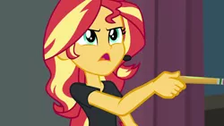 Size: 1280x720 | Tagged: safe, derpibooru import, screencap, sunset shimmer, all the world's off stage, equestria girls, equestria girls series, solo
